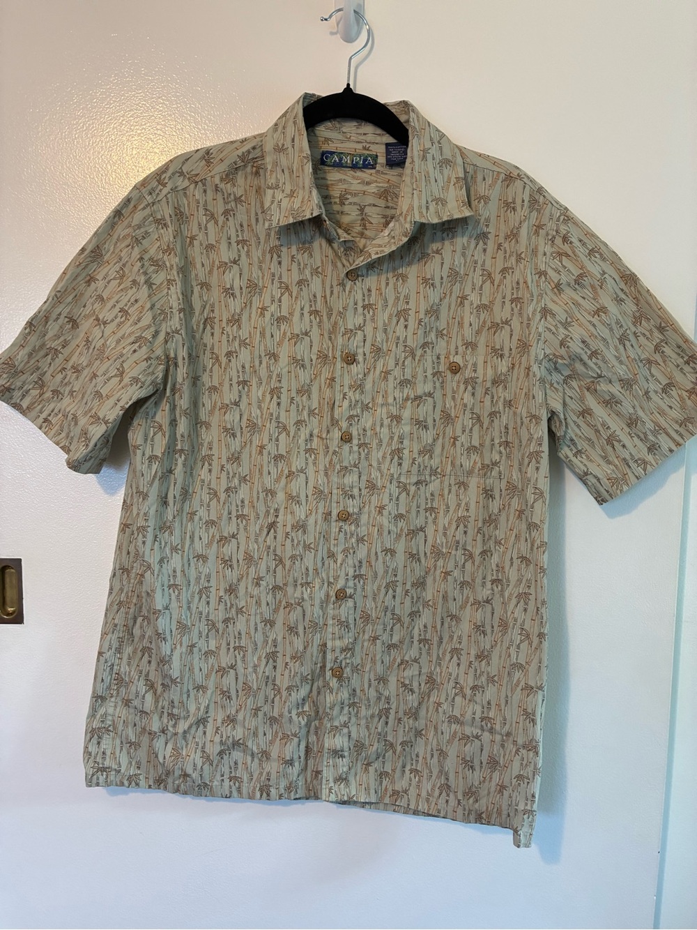 Campia Short-Sleeve Palm-Print Button-Down Shirt in Sage